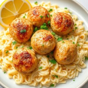 Creamy Garlic Orzo with Lemon Chicken Meatballs Recipe