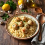 Creamy Garlic Orzo with Lemon Chicken Meatballs Recipe