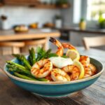 Grilled Shrimp Bowl With Asparagus & Creamy Garlic Sauce Recipe