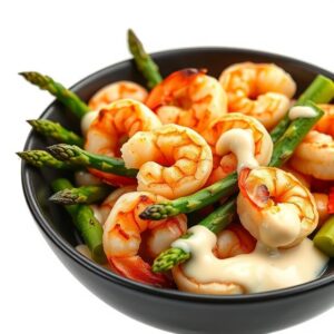 Grilled Shrimp Bowl With Asparagus & Creamy Garlic Sauce Recipe