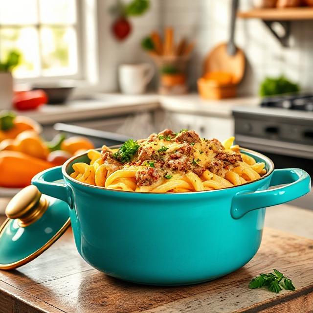 One-Pot Creamy Beef & Cheddar Ranch Pasta