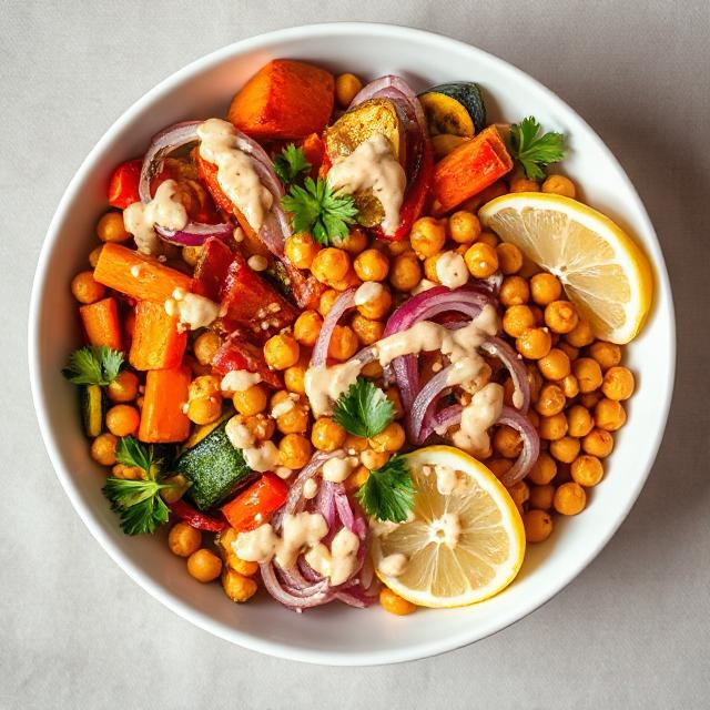Roasted Veggie & Chickpea Bowls with Maple Dijon Tahini Dressing