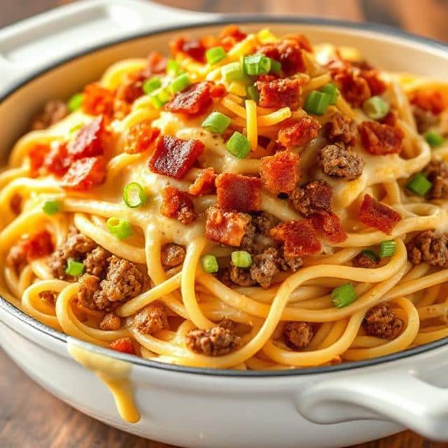Loaded Bacon Cheeseburger Alfredo Pasta