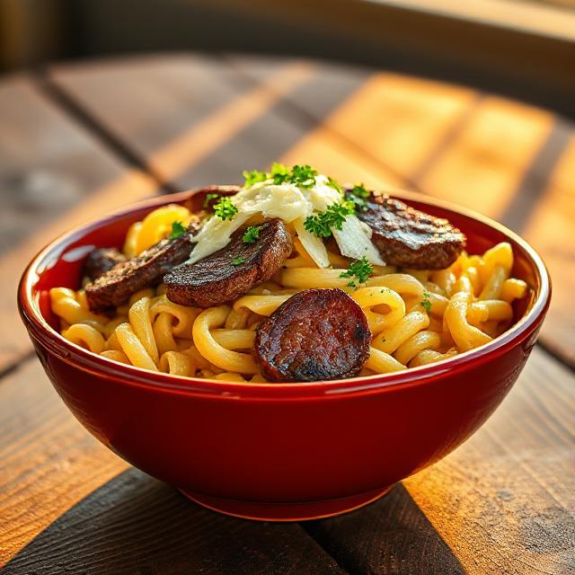 Garlic Butter Steak Parmesan Rigatoni