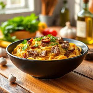 Creamy High Protein Beef Pasta