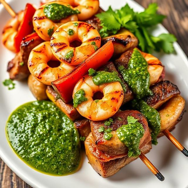 Grilled Surf & Turf Skewers with Chimichurri