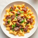 Creamy Beef Bowtie Pasta with Garlic Parmesan Sauce