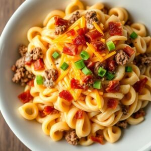 Loaded Bacon Cheeseburger Alfredo Pasta