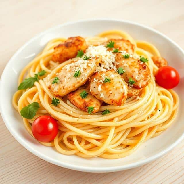 Creamy Parmesan Pasta With Sauteed Garlic Butter Chicken