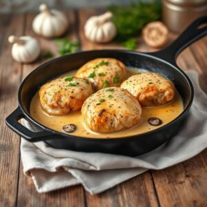 Simple Chicken Thighs With Creamy Mushroom Garlic Sauce Recipe