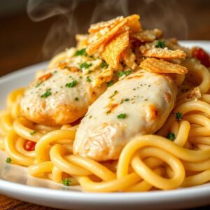 Creamy Garlic Parmesan Chicken with Cheesy Twisted Pasta