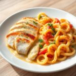 Creamy Garlic Parmesan Chicken with Cheesy Twisted Pasta