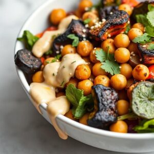 Roasted Veggie & Chickpea Bowls with Maple Dijon Tahini Dressing