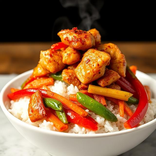 Spicy Garlic Chicken Stir Fry With Rice
